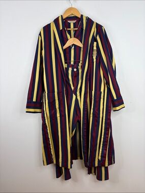 Vintage Derek Rose Pajamas Men 40 Medium Navy Blue Red Stripe Dressing Gown Robe